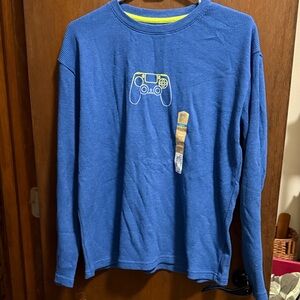 Vibrant Blue Long Sleeve Kids Tee with Game Controller